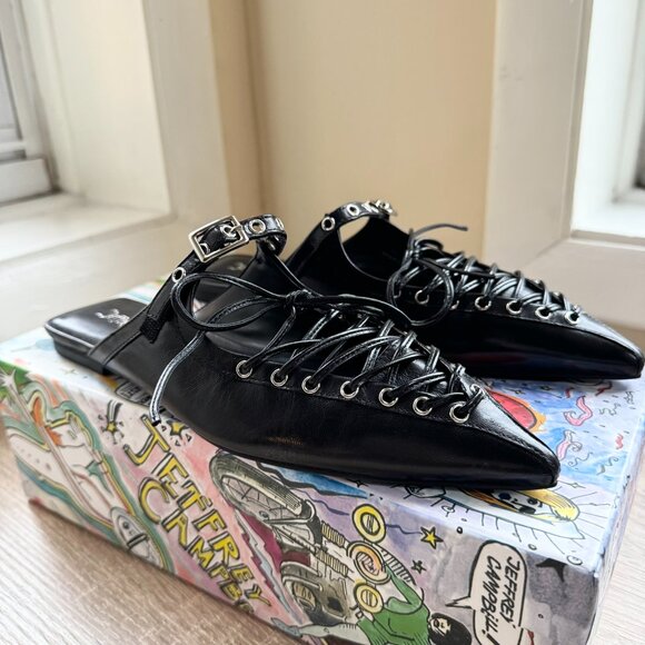 New Jeffrey Campbell Jaskier Lace-up Pointed Slip-On Ballet Flats Black 7 - Picture 8 of 16